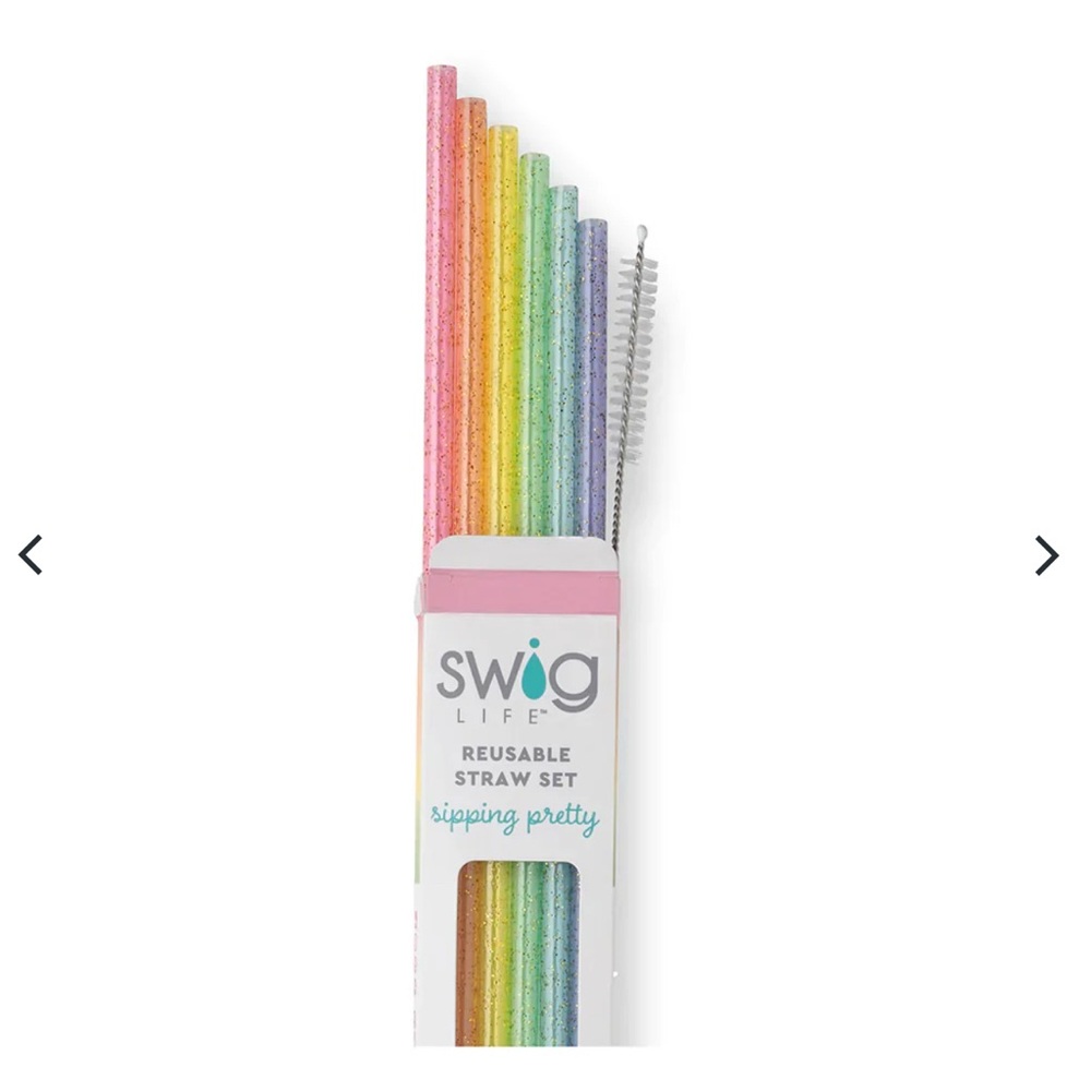 Swig Life reusable straw set, rainbow glitter, six straws/brush, NEW! - Picture 5 of 5